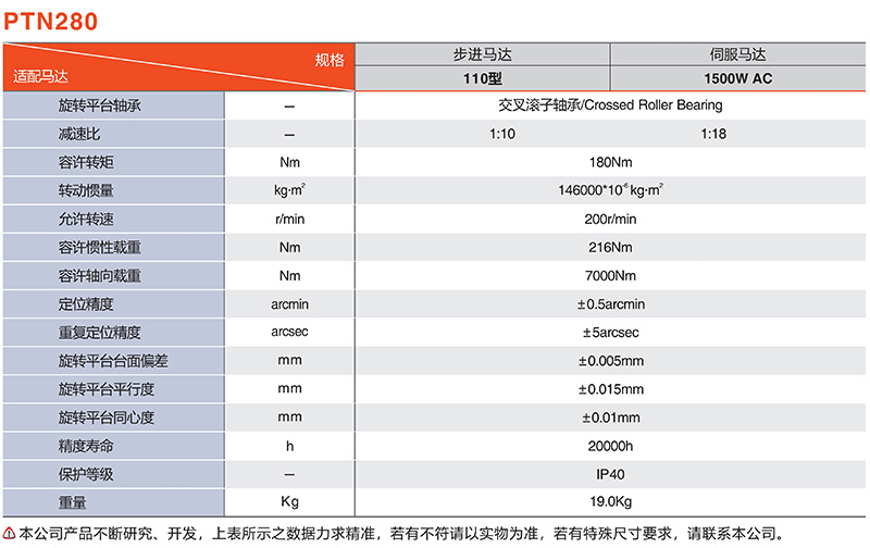 旋轉(zhuǎn)平臺PTN280系列適配馬達