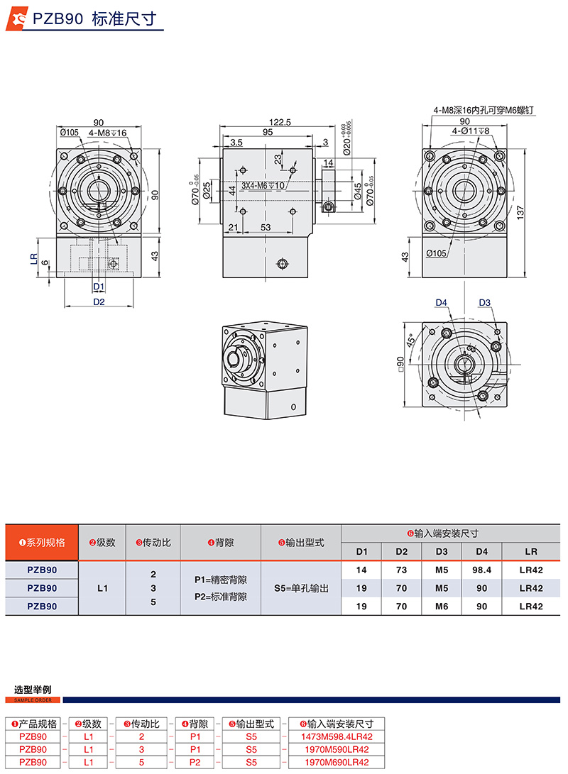 直角90度伺服換向器PZB90標(biāo)準(zhǔn)尺寸